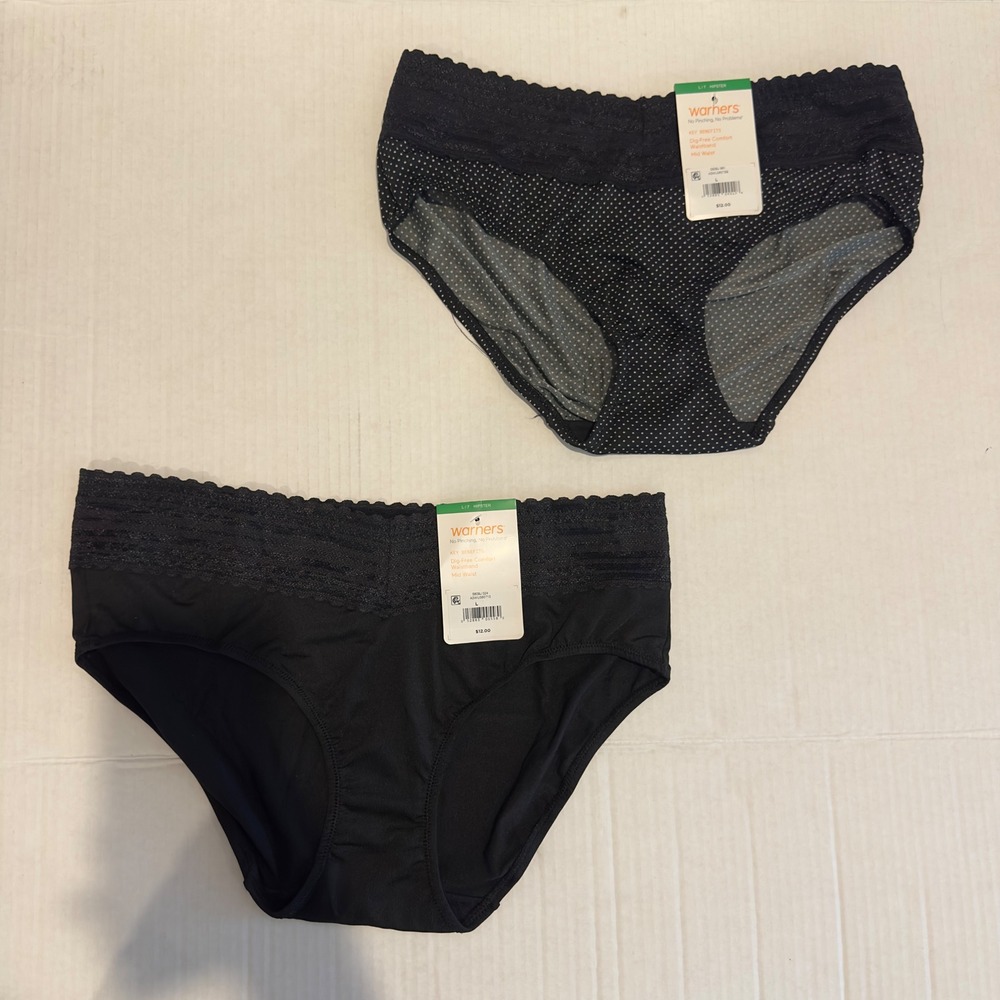 Warners No Pinching No Problems Hipster Panties Set of 2 Black Polka Dot Large